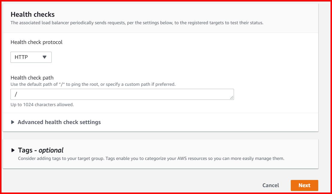 Picture showing specifying the health checks while creating the new target group